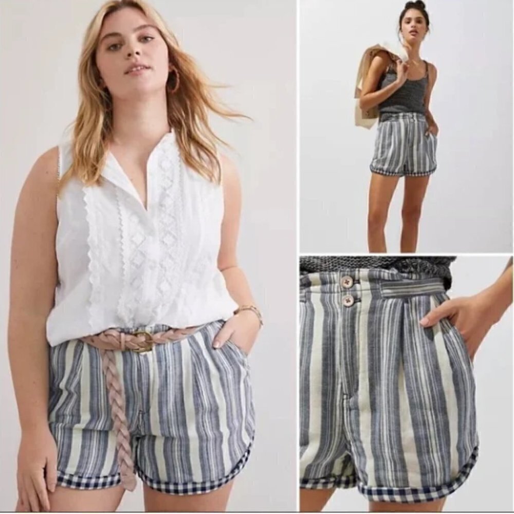 Anthropologie Pilcro Everyday Striped Shorts, Blue Motif